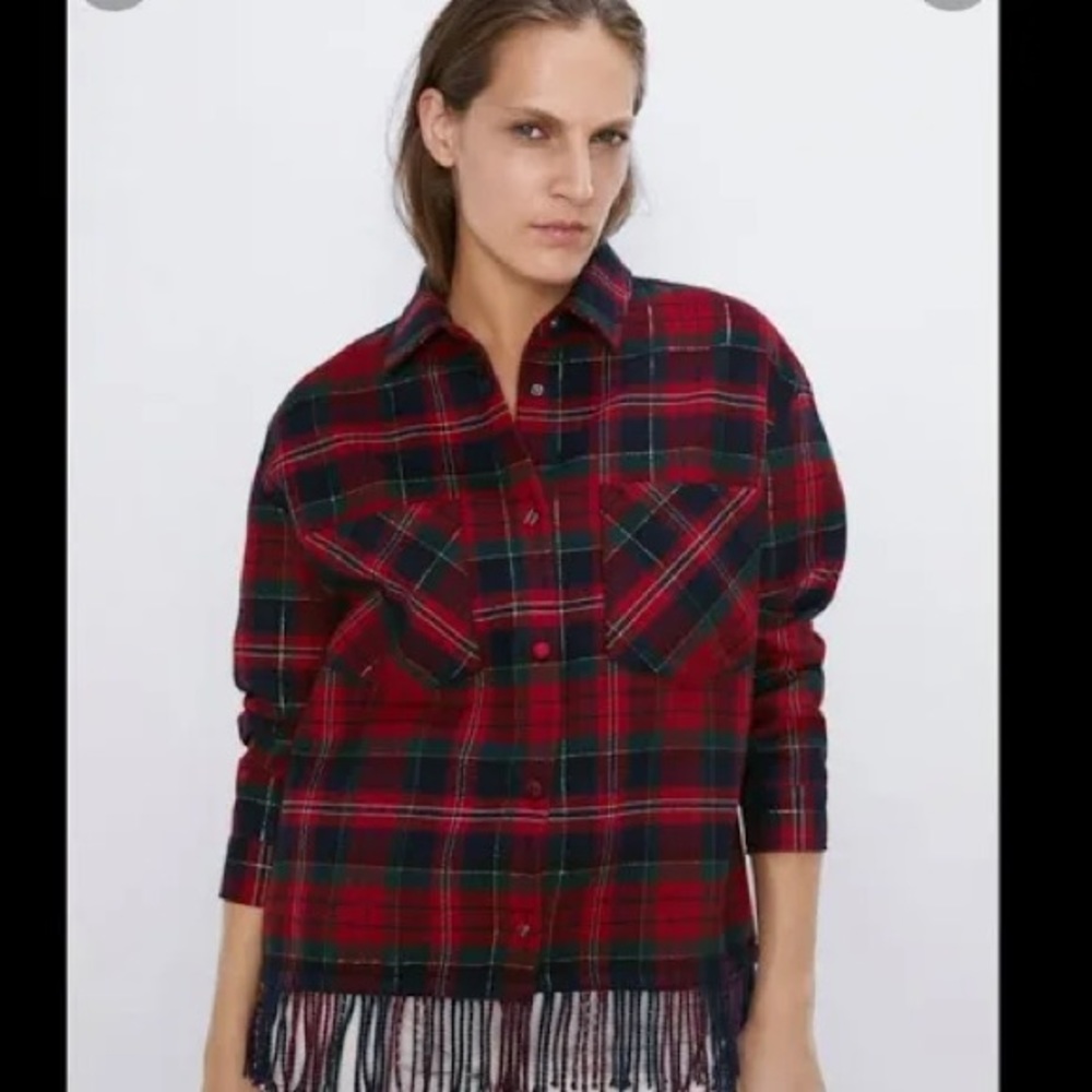 Zara never been worn plaid fringe jacket